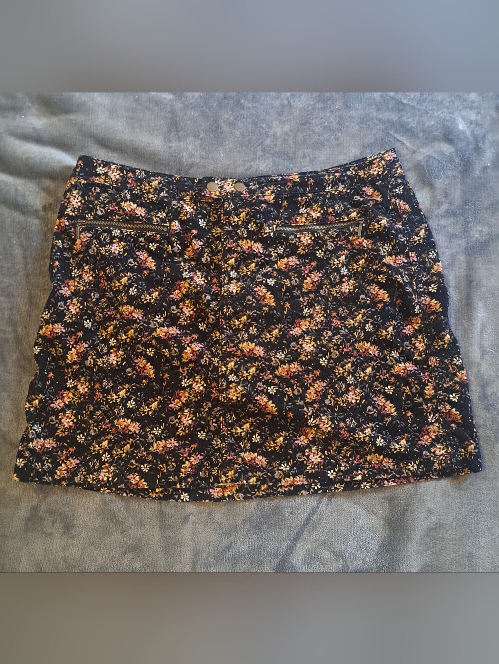 Floral Mini Skirt - Black with Pink & Gold Accents